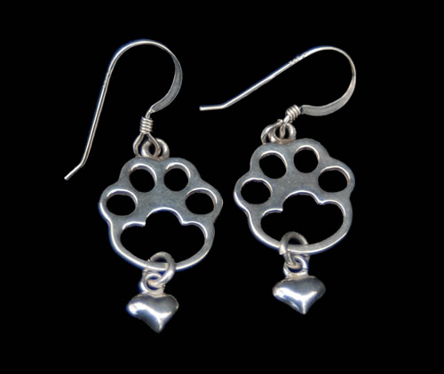 "Paw Print Dangling Earrings" Sterling Silver Jewelry by Cherie Danielle of Rowe Gallery